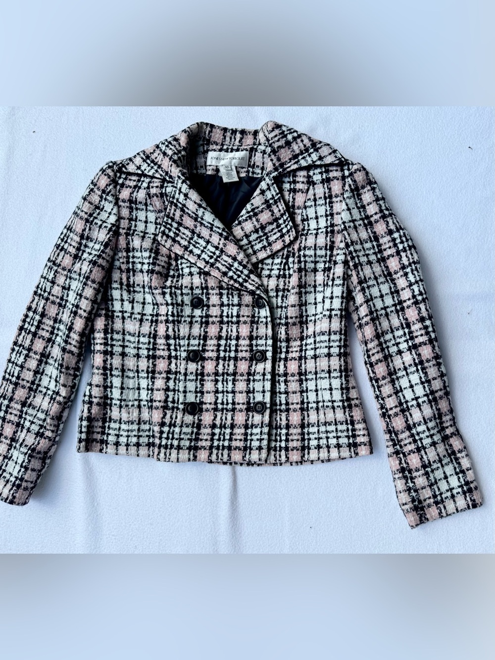 Vintage Jones New York Suit Size 10 Pink Black Plaid Double Breasted Blazer Exc!